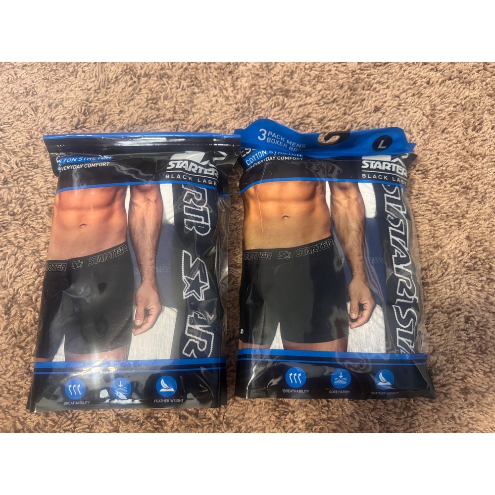 Starter Black Label Boxer Briefs 2 Sealed 3-Packs Medium & Large Black Cotton